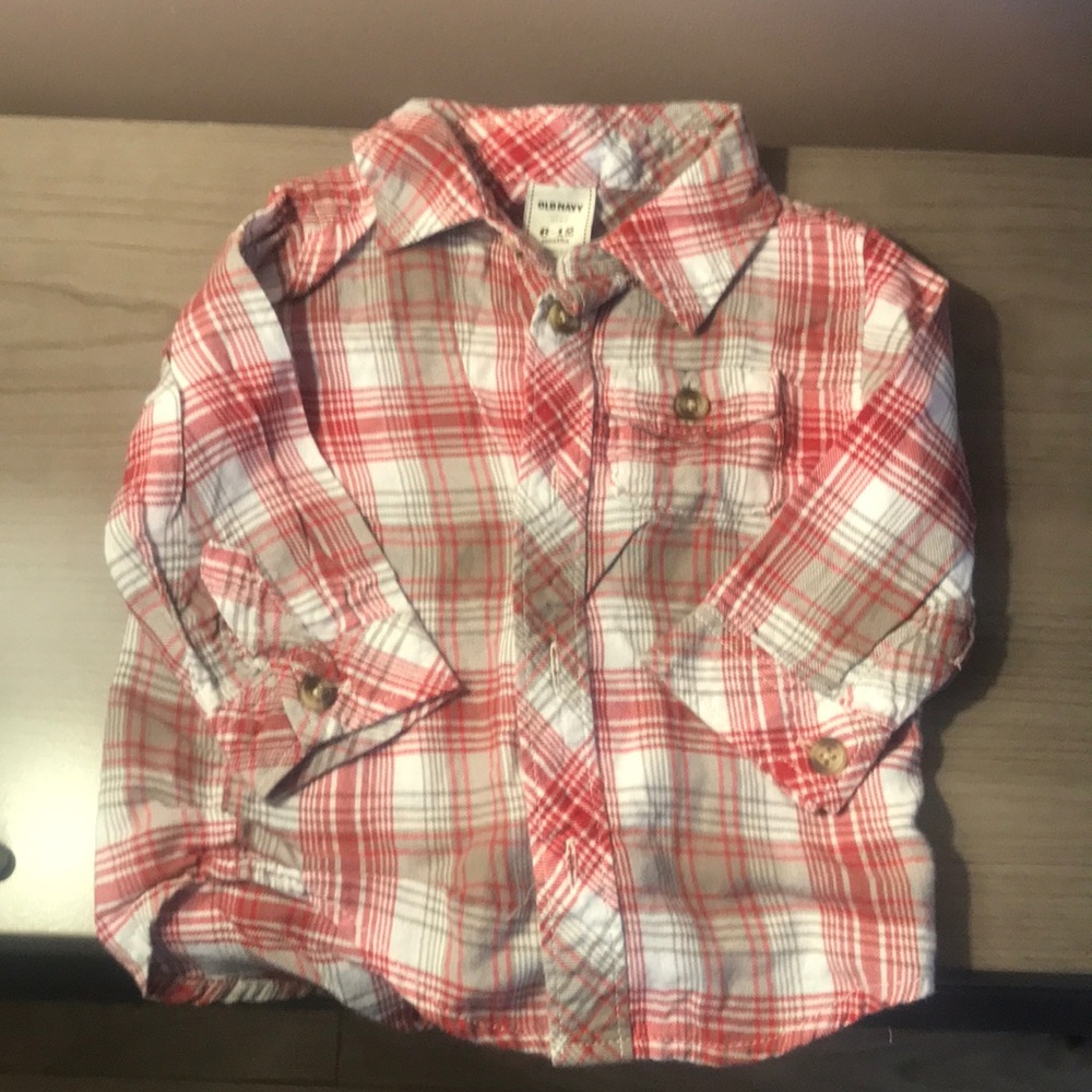 Button down plaid shirt - size 6-12 months